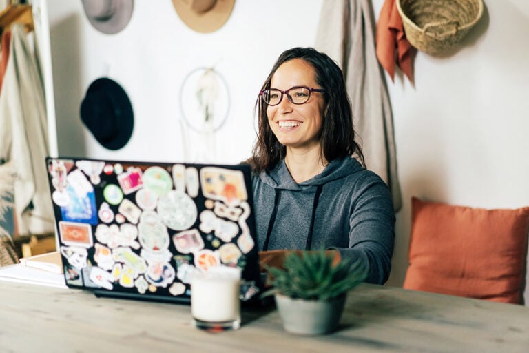 Woman working on a laptop computer